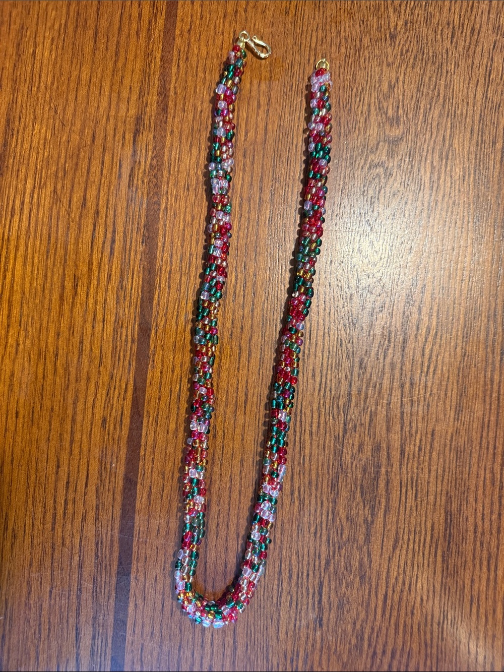 Kumihimo glass beaded Necklace - Red & Green